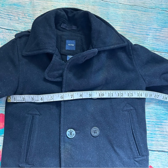BABY GAP Boys Size 4 Dark Blue Pea Coat Wool Lapel collar, double-button front - Picture 6 of 10